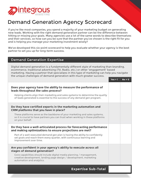 Demand Gen Agency Scorecard